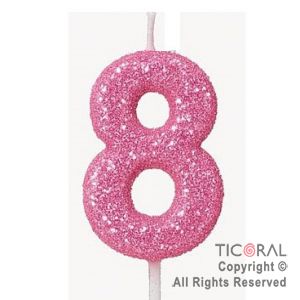 VELA NUMERAL CHICO 5.5 CM CON GIBRE ROSA NUMERO 8 x 1